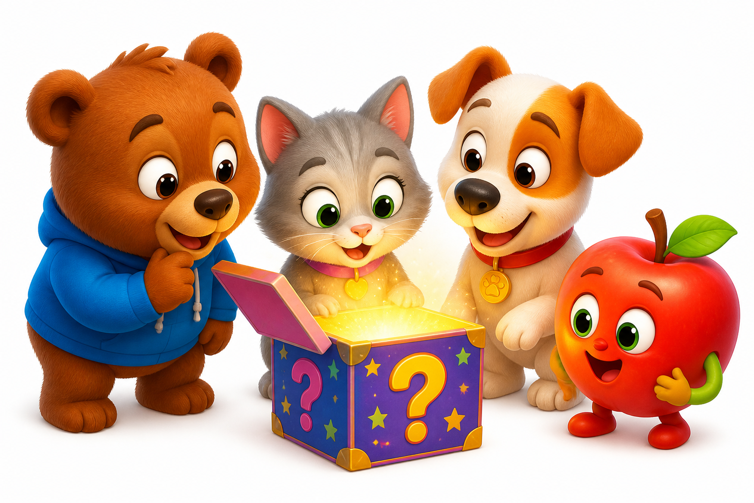 Animals looking at a glowing box